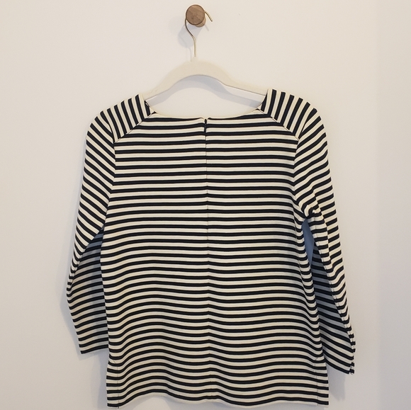 Madewell Ridgestripe 3/4 Sleeve White Black Stripes Pocket Top Size M - Picture 5 of 9